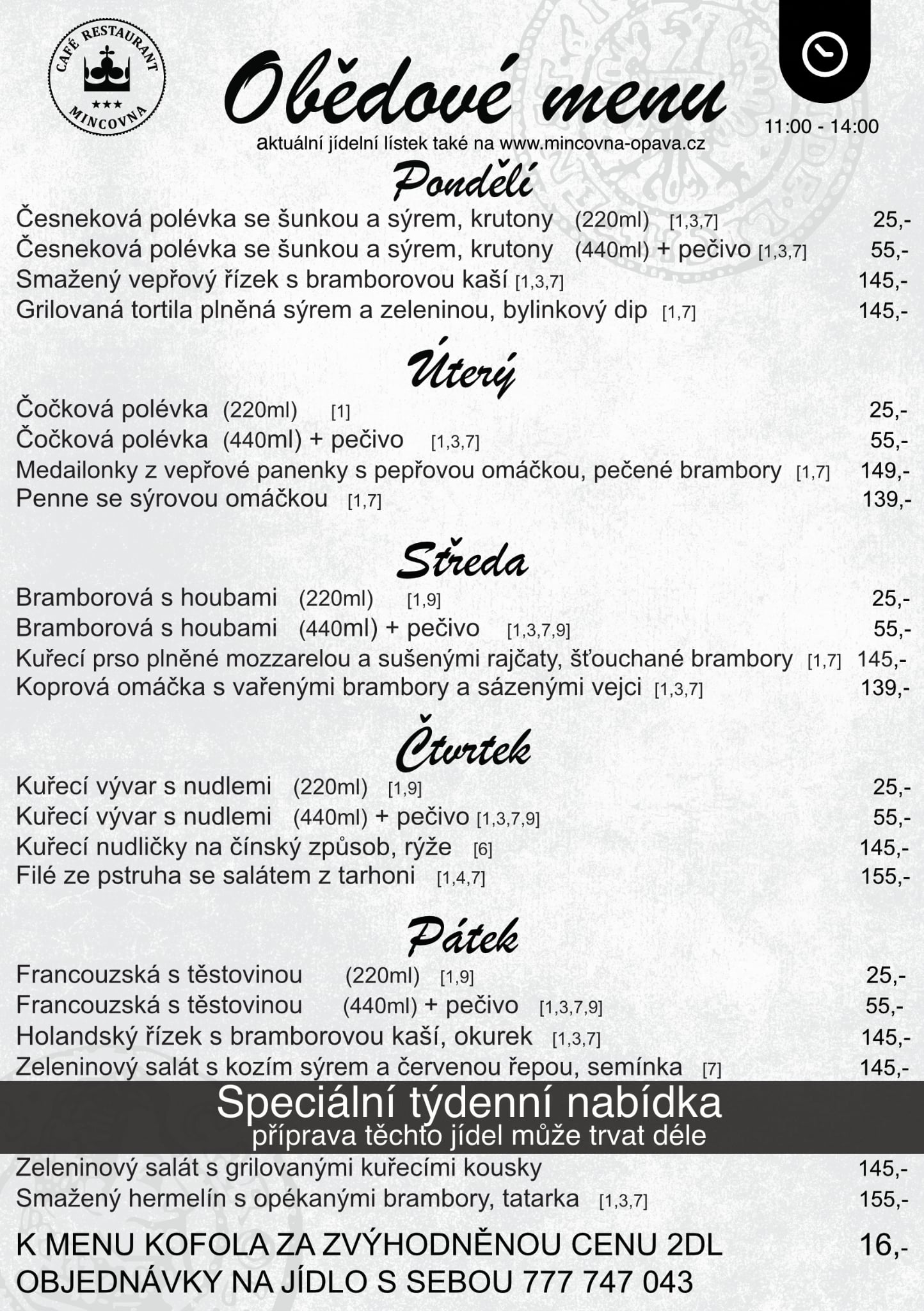MIncovna Opava menu